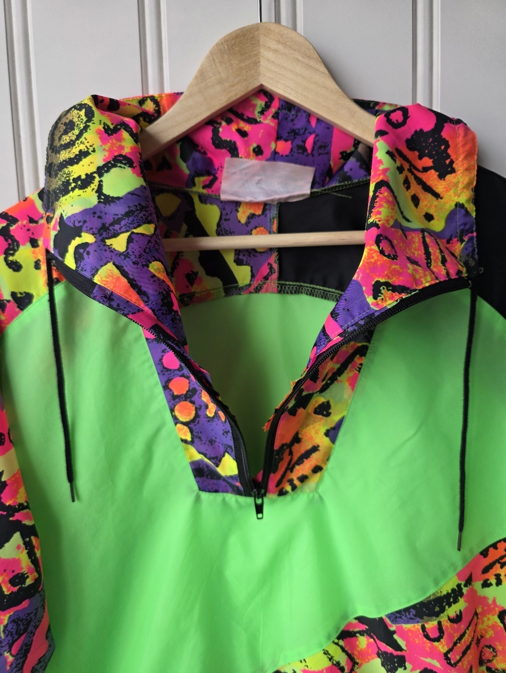 Action Gem Retro 90s Neon Green Multicolor Windbreaker Jacket Unisex Large 14/16 - Picture 4 of 10